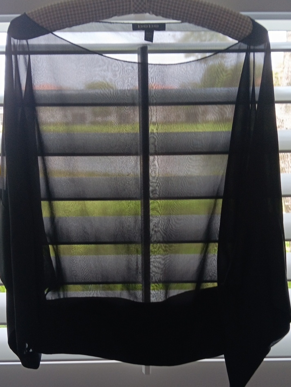 Large,bebe Black Semi-Sheer Boatneck Evening Top